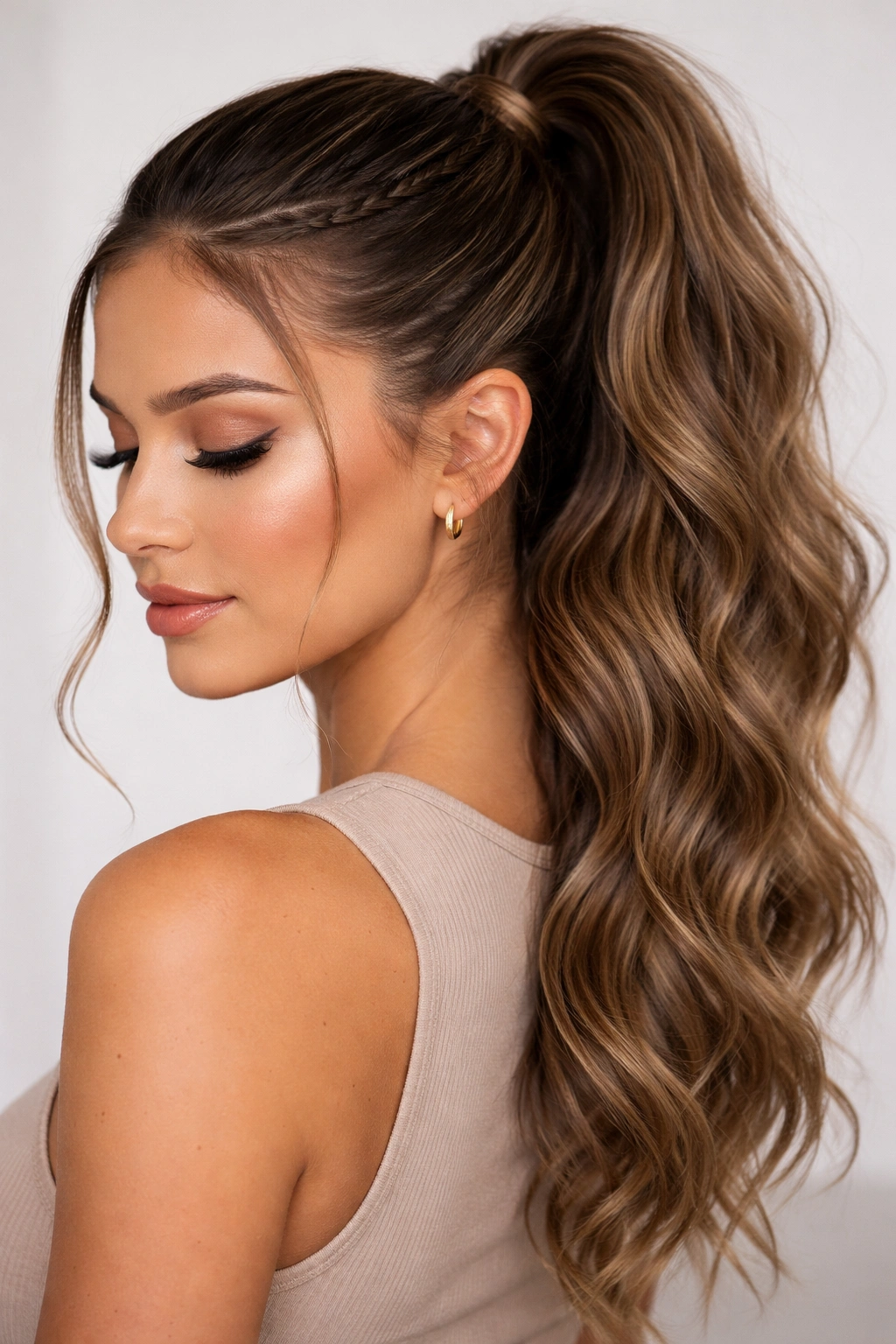Ponytail with a thin braided front accent