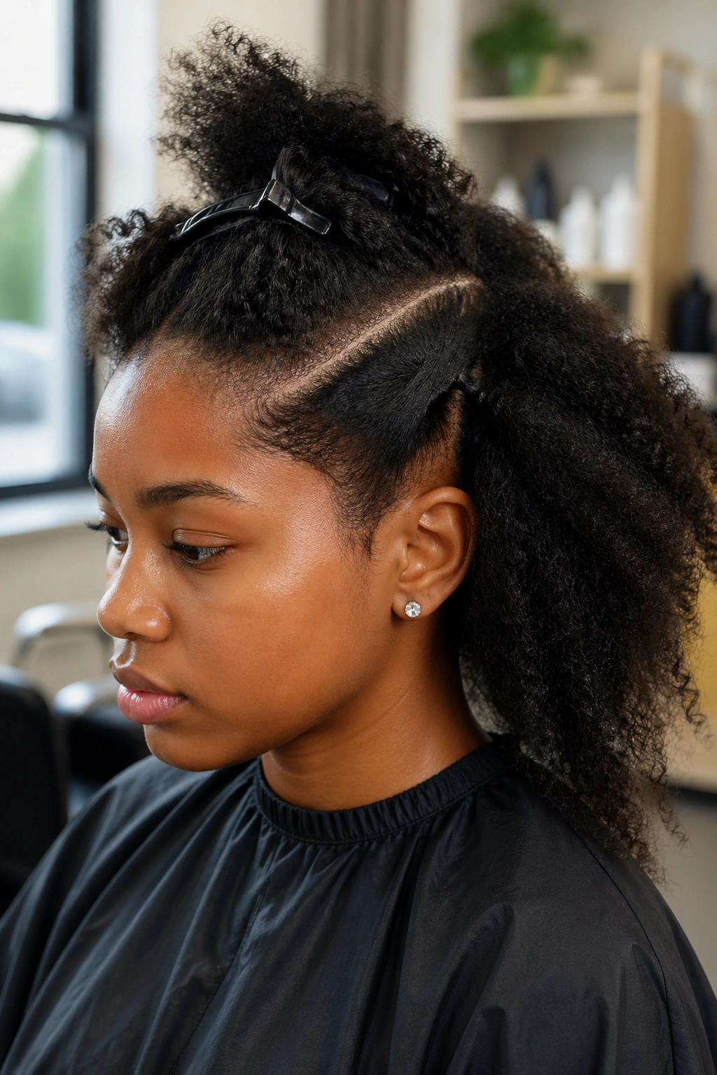 Close-up of detangled, prepped hair ready for braiding on a real person