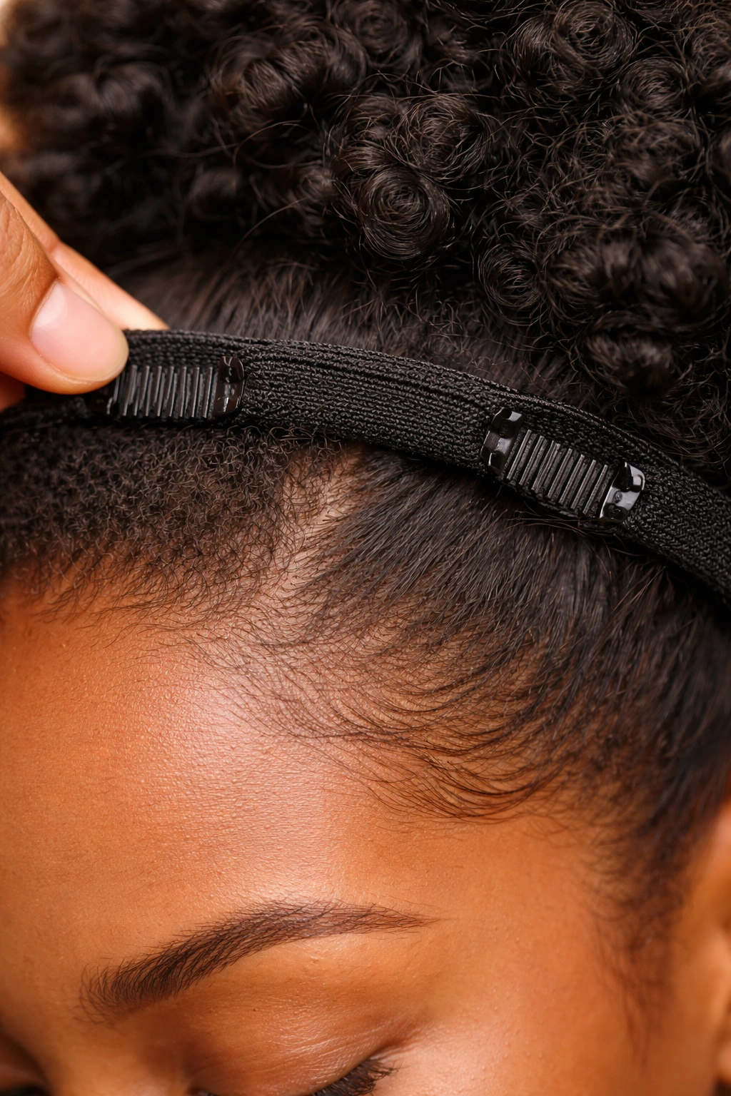 Scalp and natural hair beneath extension with gentle space and no tension