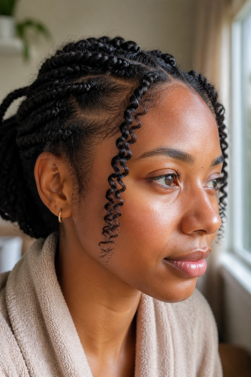Natural hair face framing leave-out at the hairline during protective weeks