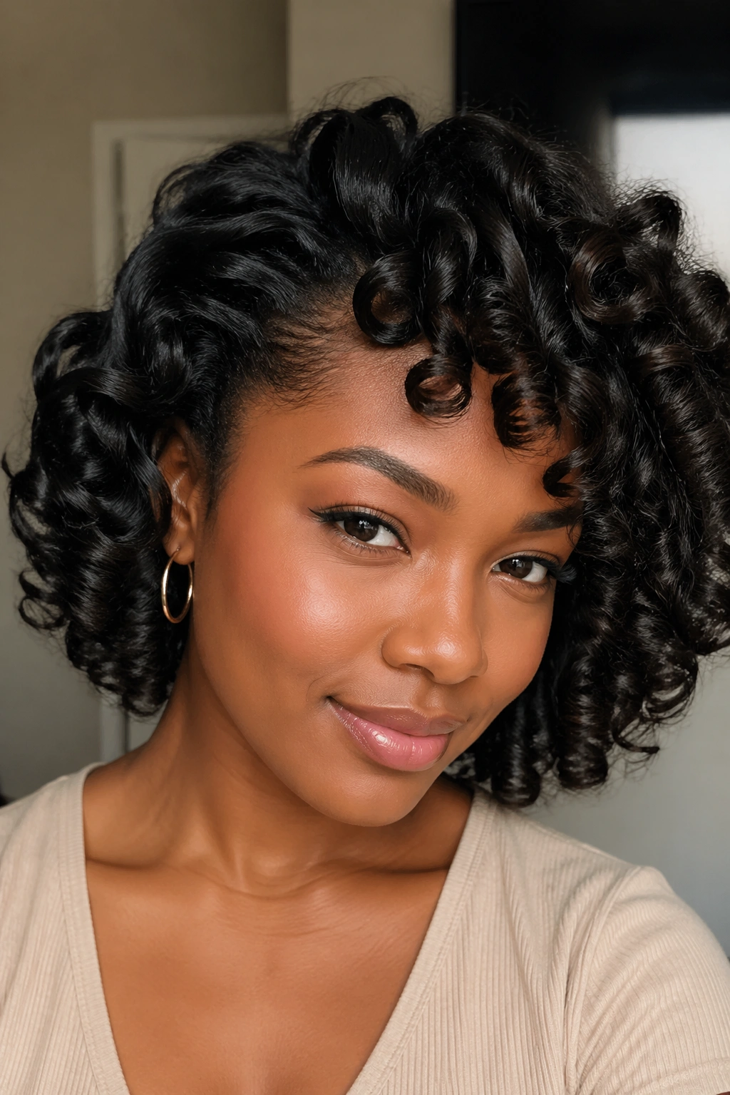 Real person with protective hairstyle showing defined curls