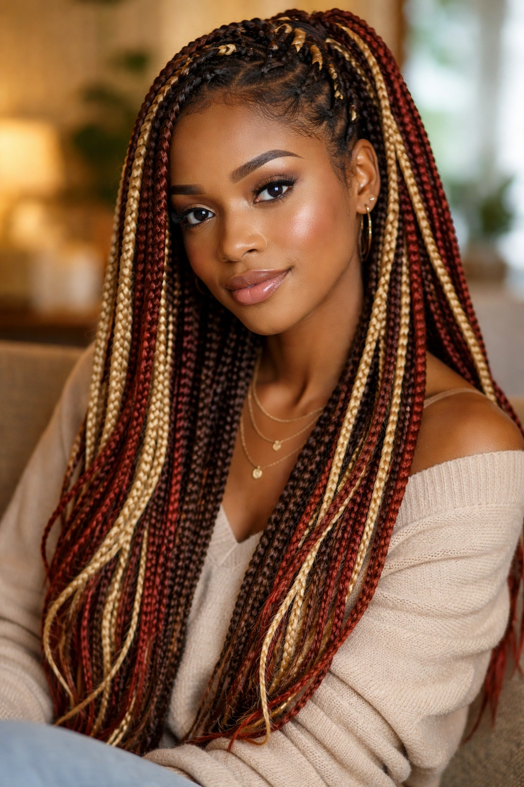 Portrait of a woman with protective hairstyle to protect color