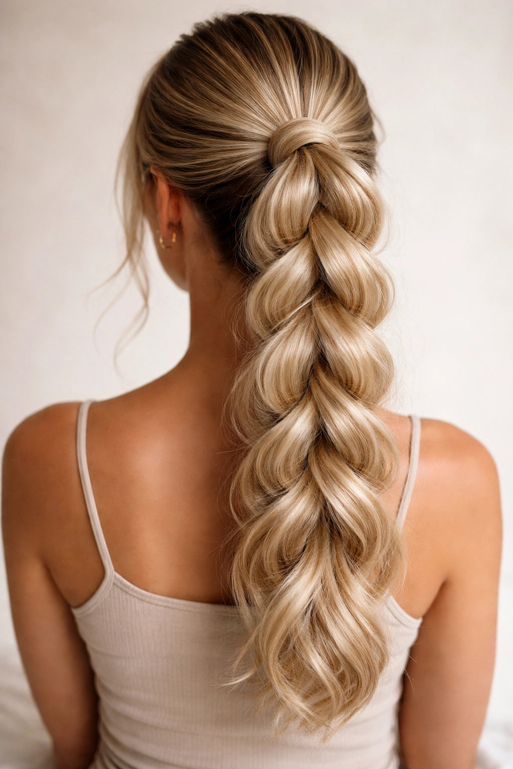 Chunky pull-through braid ponytail with looping sections