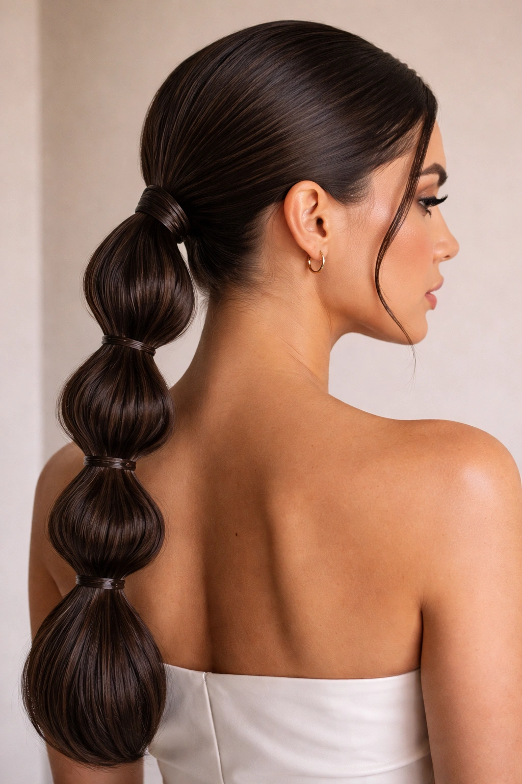Pull-through braided low ponytail with segmented sections