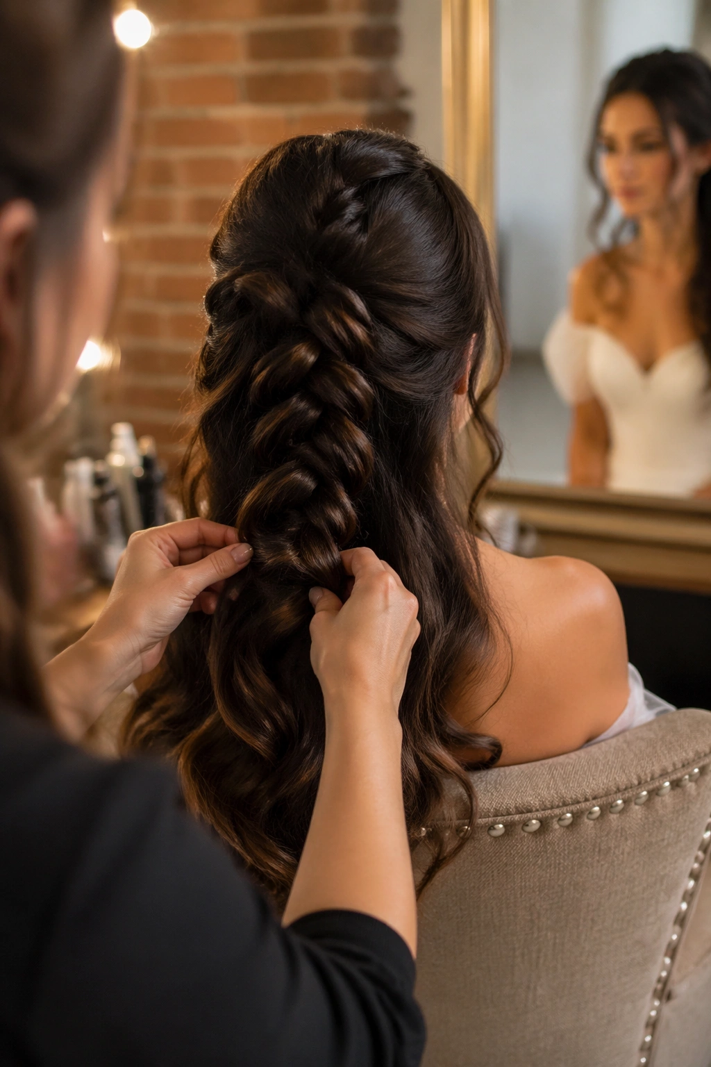 Over-the-shoulder pull-through braid thick hair