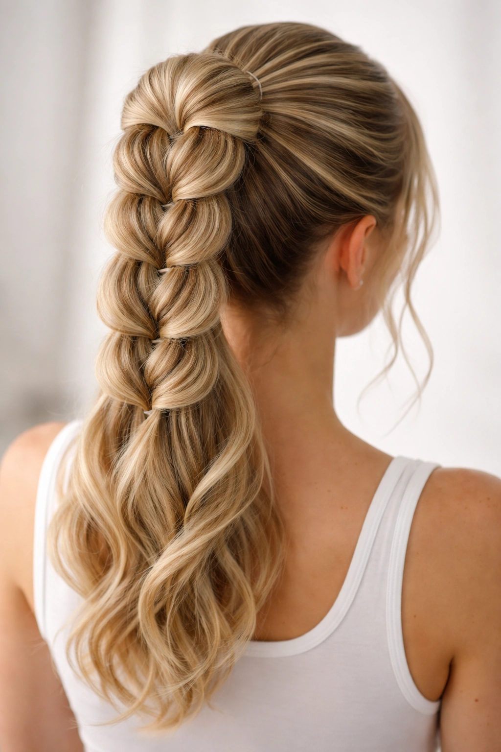 Pull-through braid ponytail with stacked loops