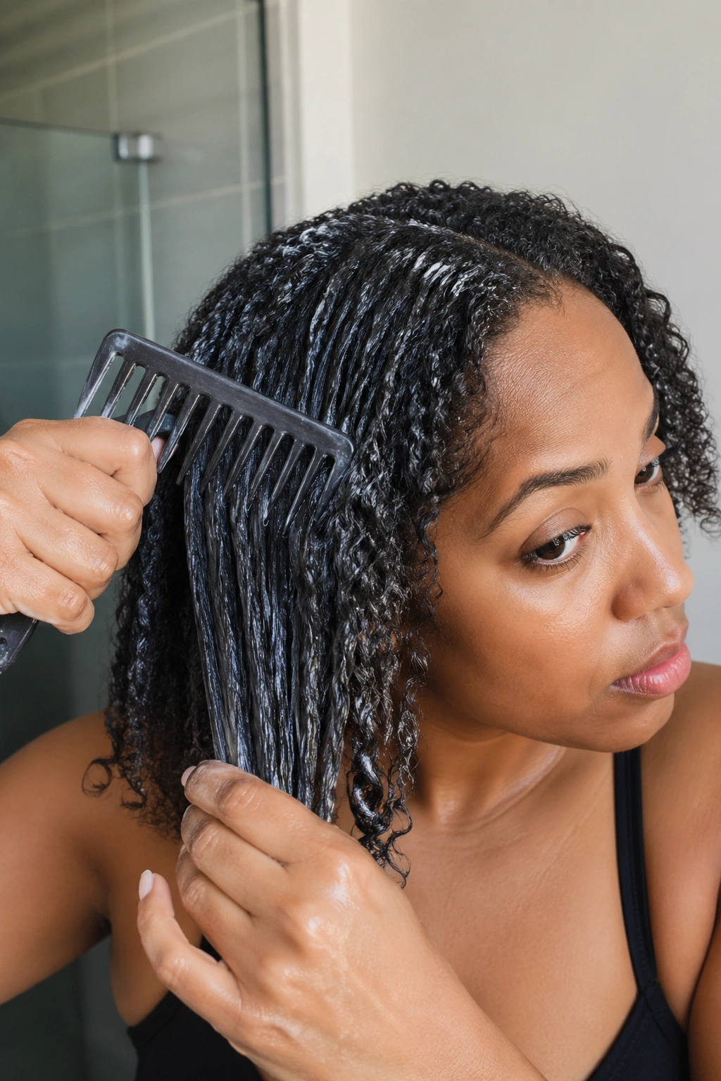 Real person performing classic rake-through wash-and-go