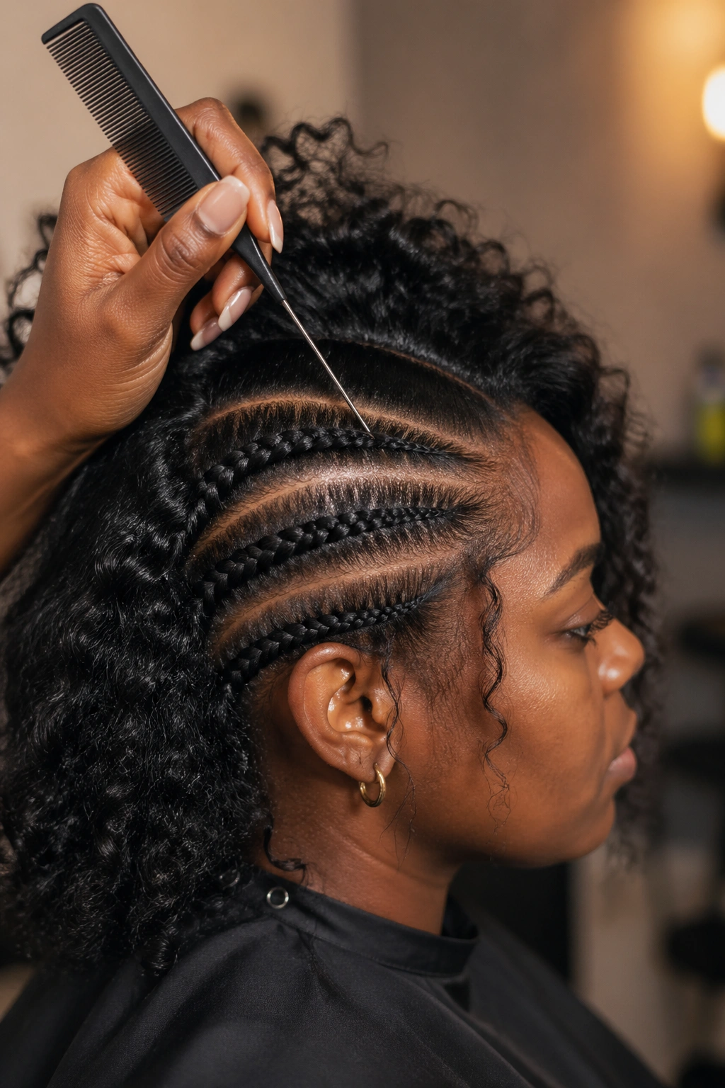 Hand holding a rat-tail comb during hair sectioning