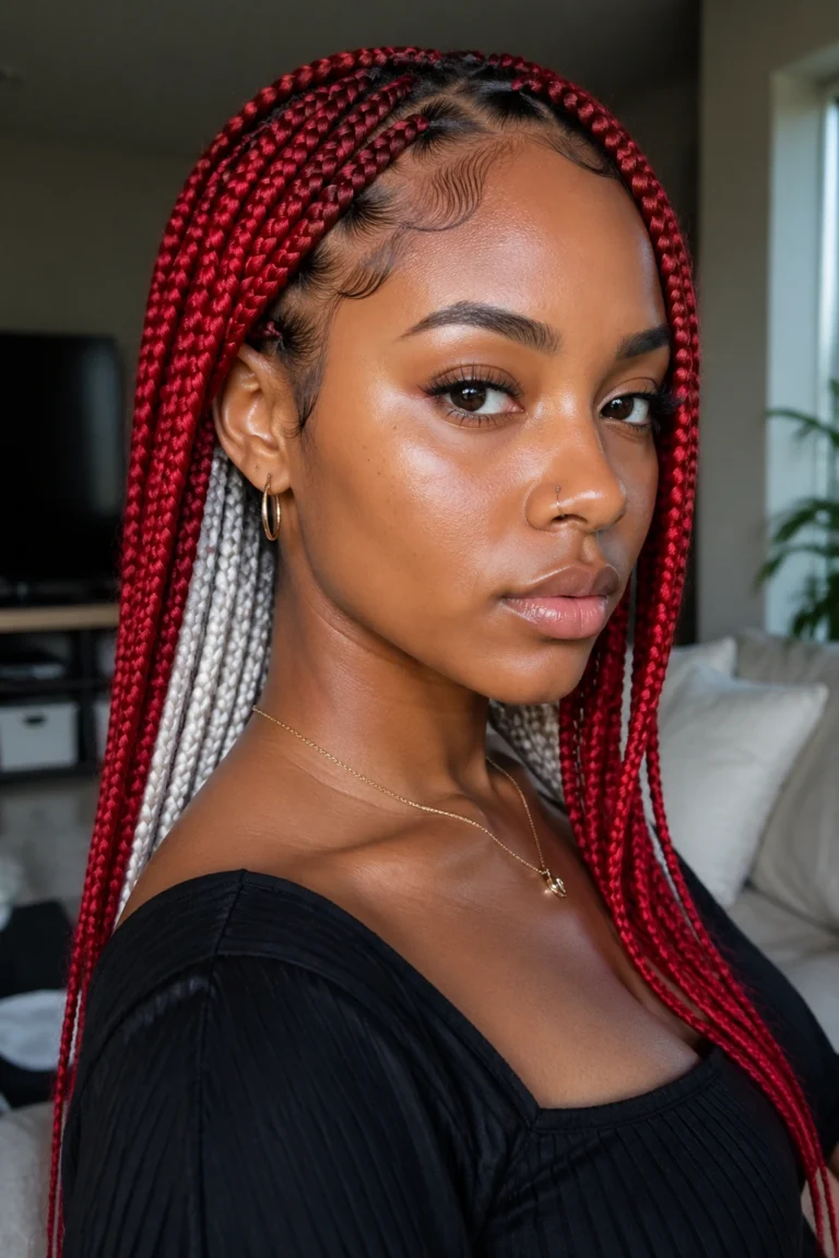 15 Red and White Box Braids