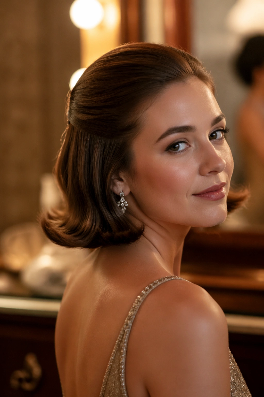 Close-up of cropped bob with tucked crown and flipped ends