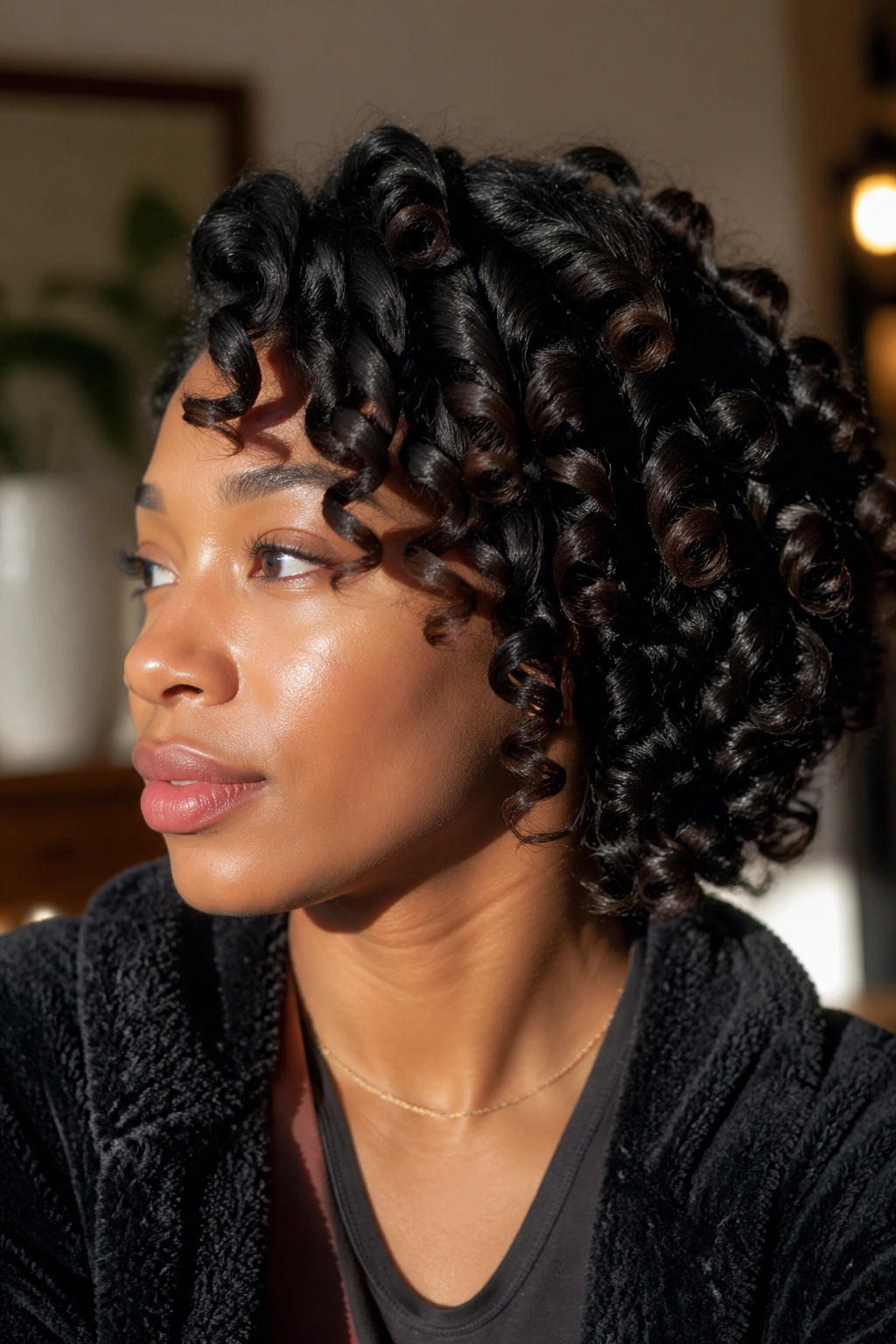 Close-up of a real person with defined rod curls as a protective style