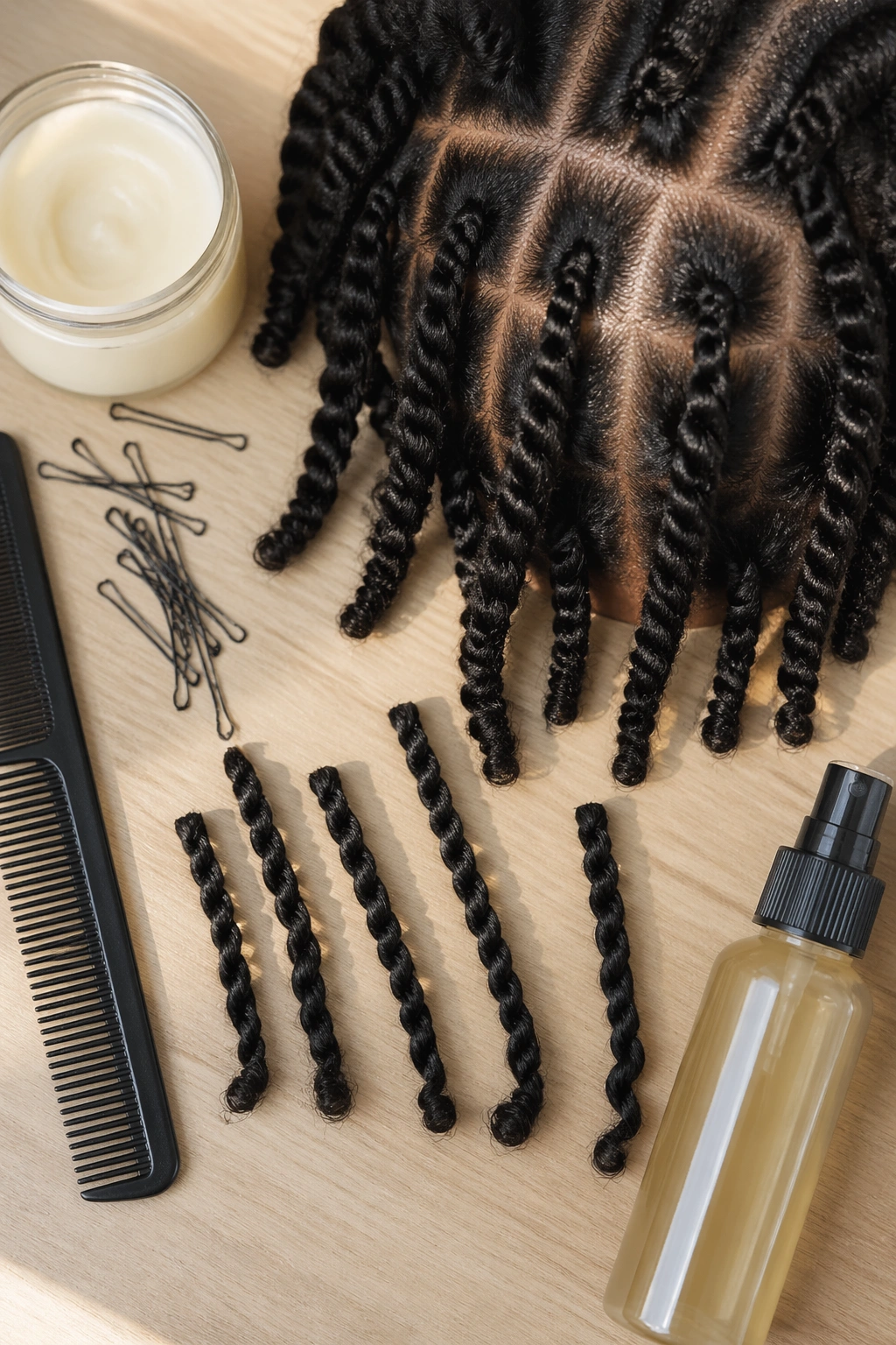 Overhead flat-lay showing rodless twist out tools and twists.