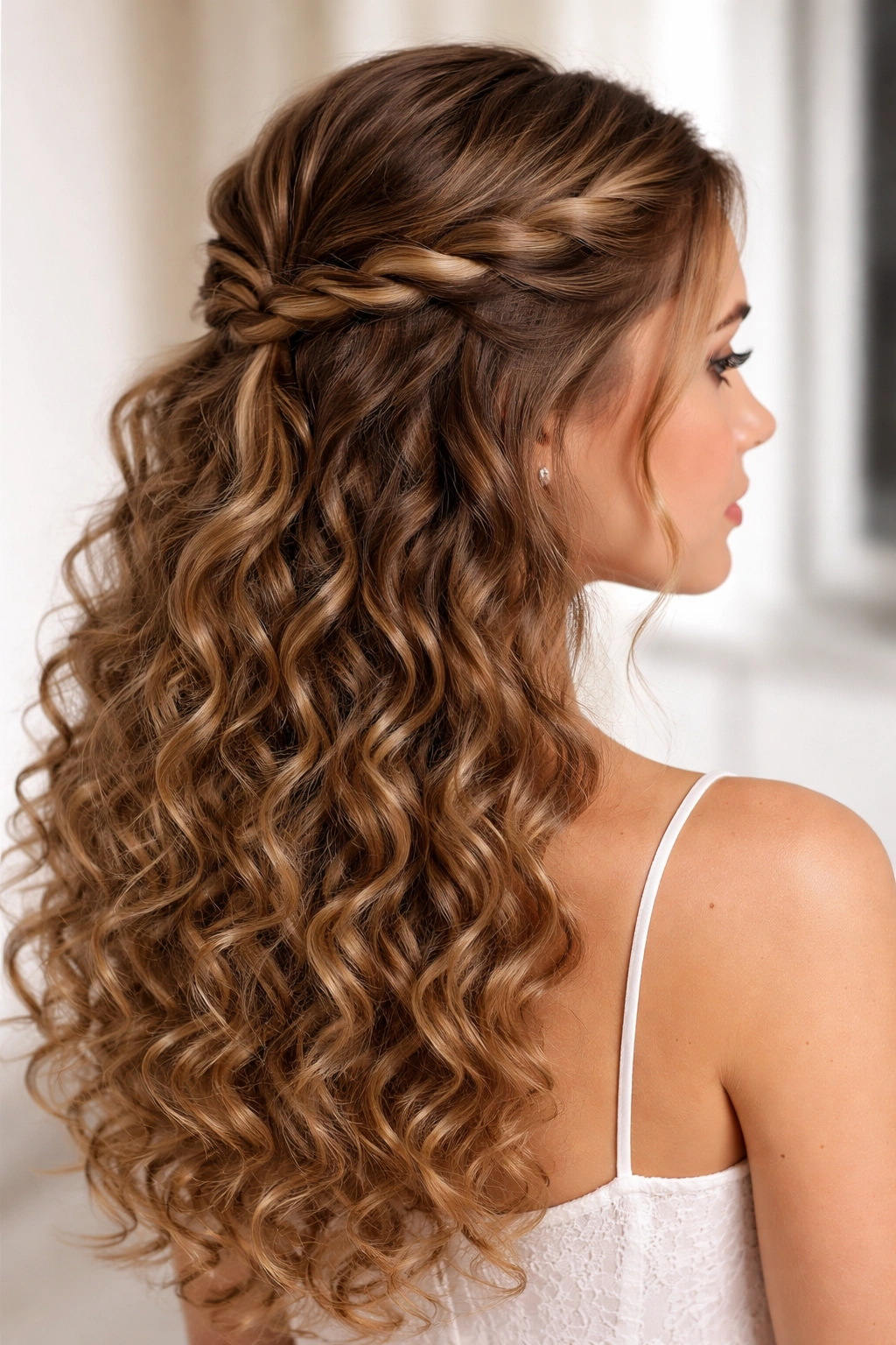 Rope braid half-up with twisted sections
