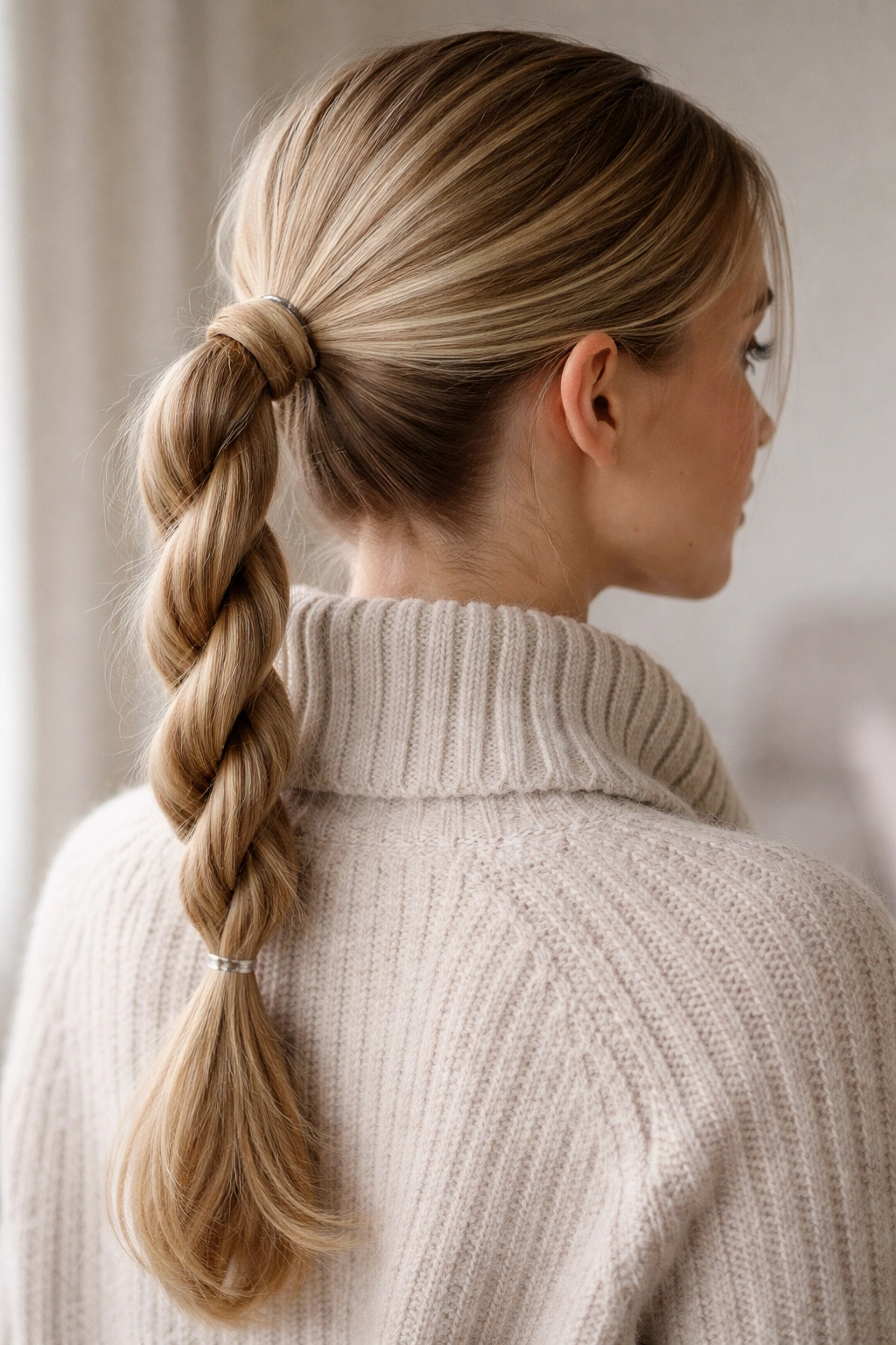 Rope braid ponytail neat and wind-resistant