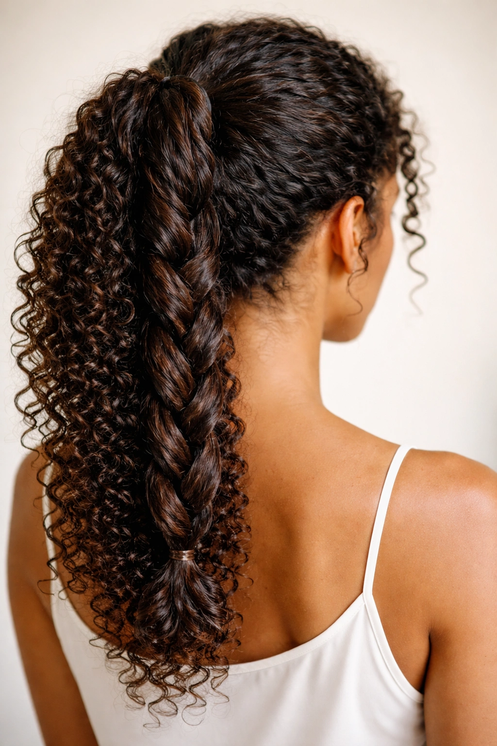 Back view of a 3B rope-twist ponytail showing two twisted sections forming a rope