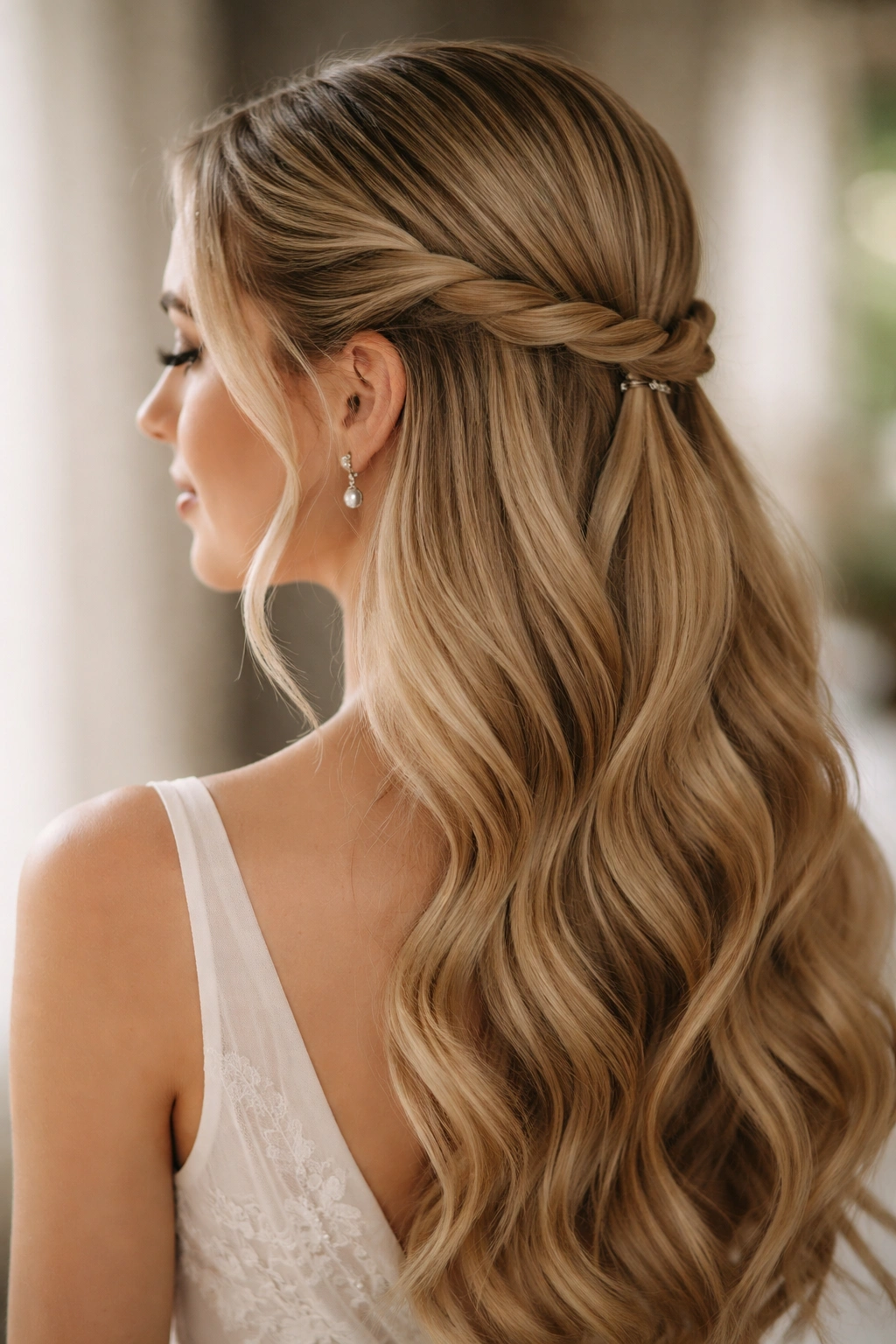 Bridesmaid with rope-twist braids and a clean finish