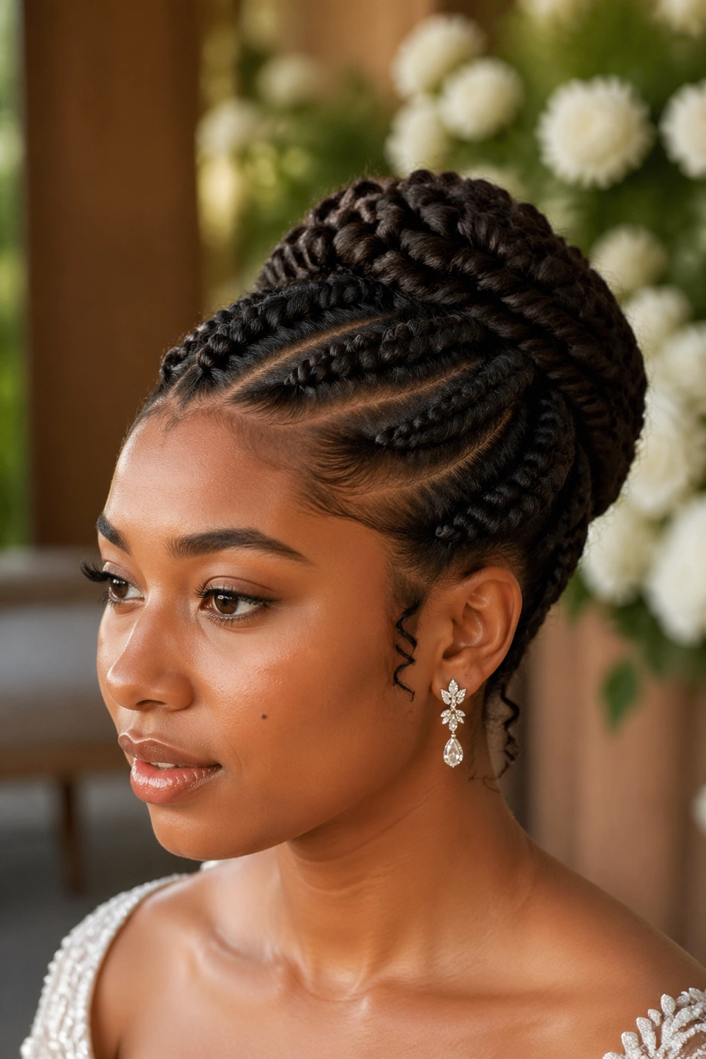 Close-up of rope twist crown updo on a real woman
