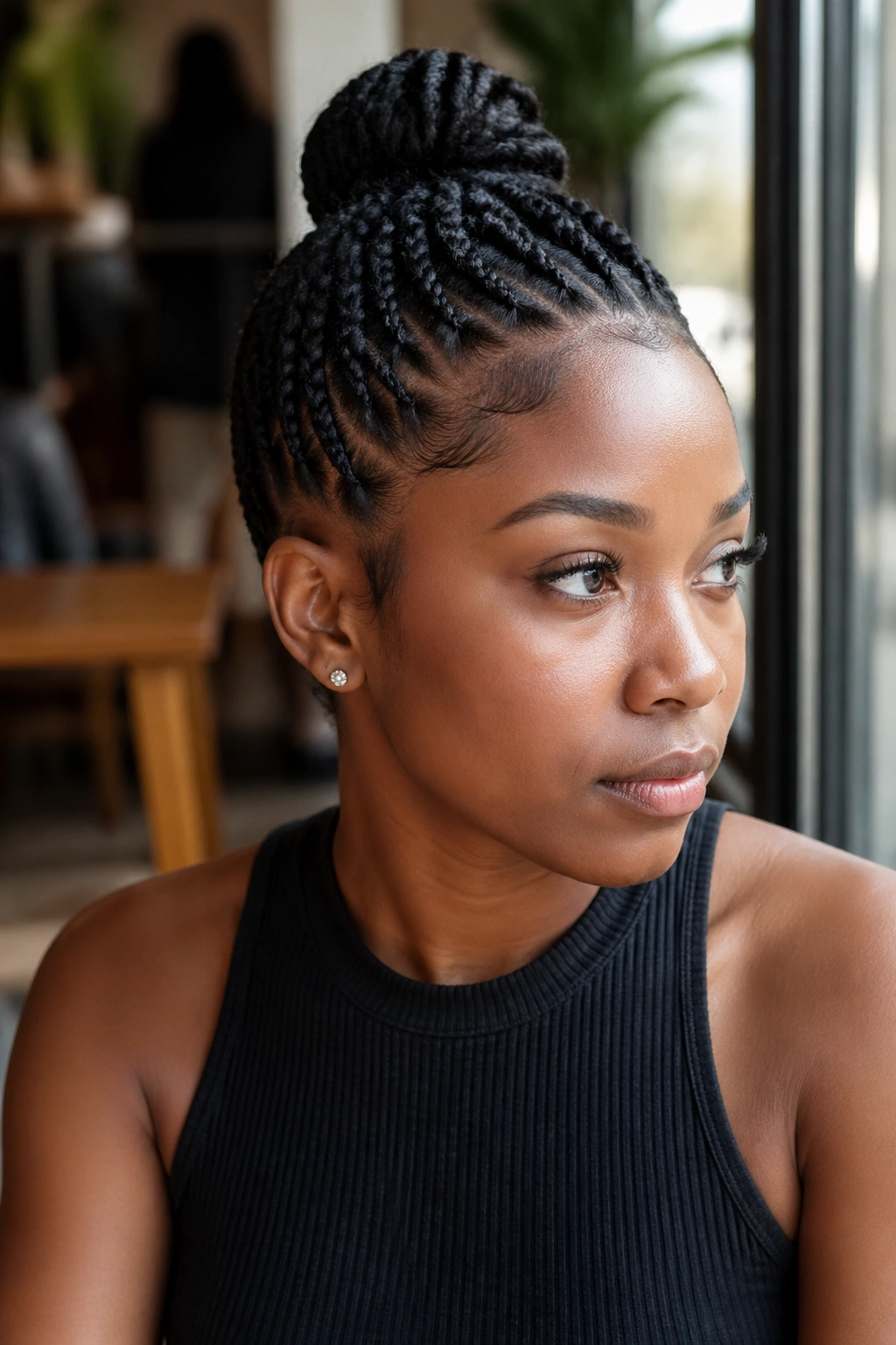 Close-up of a real woman with a rope-twist ponytail, two-strand twists clearly visible.