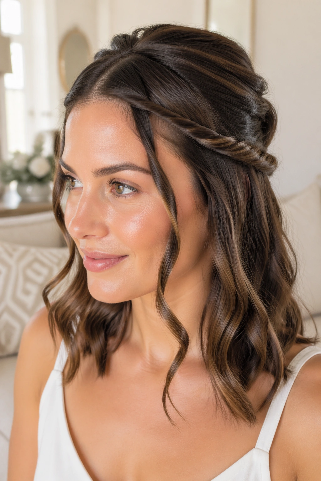 Close-up of a real woman with rope twists around the face