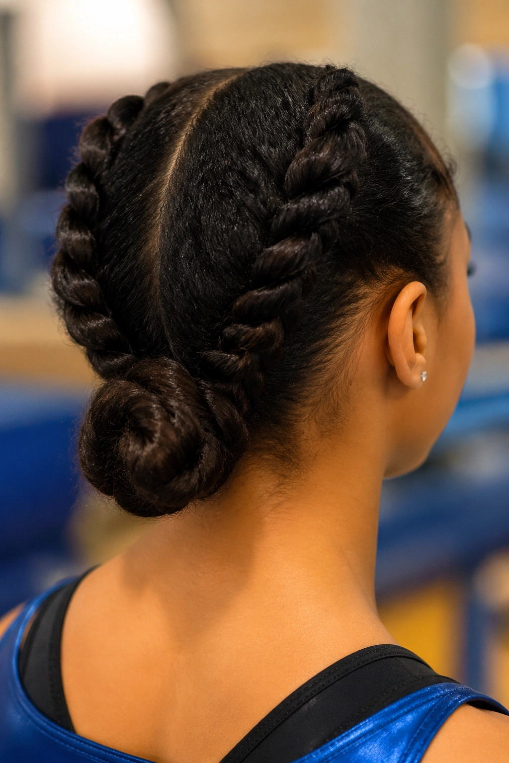 Close-up of rope twists forming a low bun