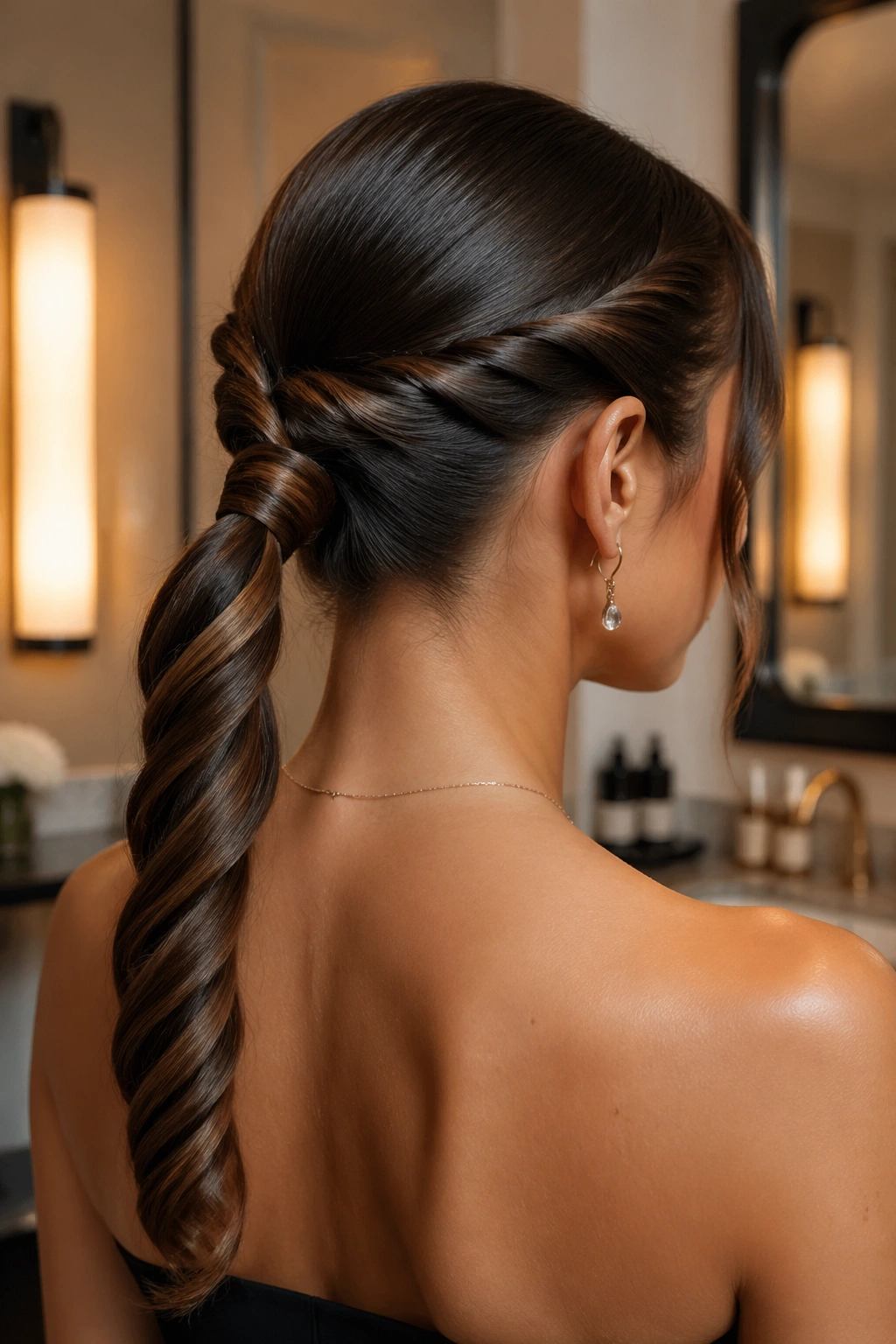 Close-up of roped braid ponytail on a real woman