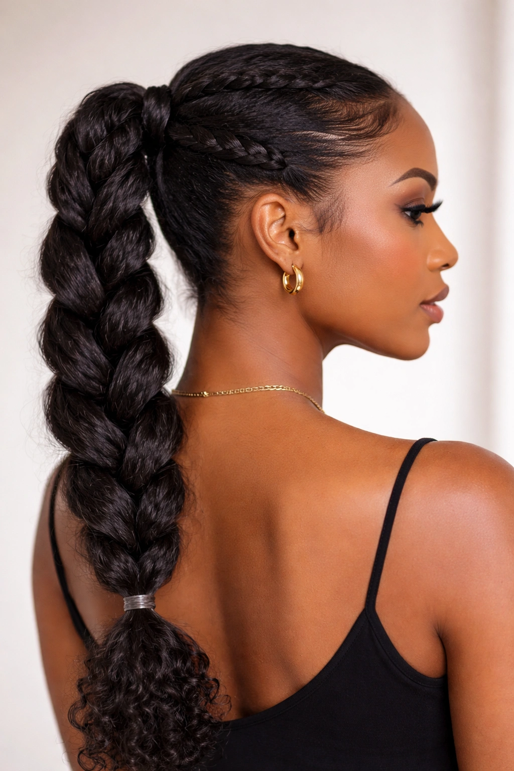 Rope-twisted mid ponytail with a rope twist at the base.