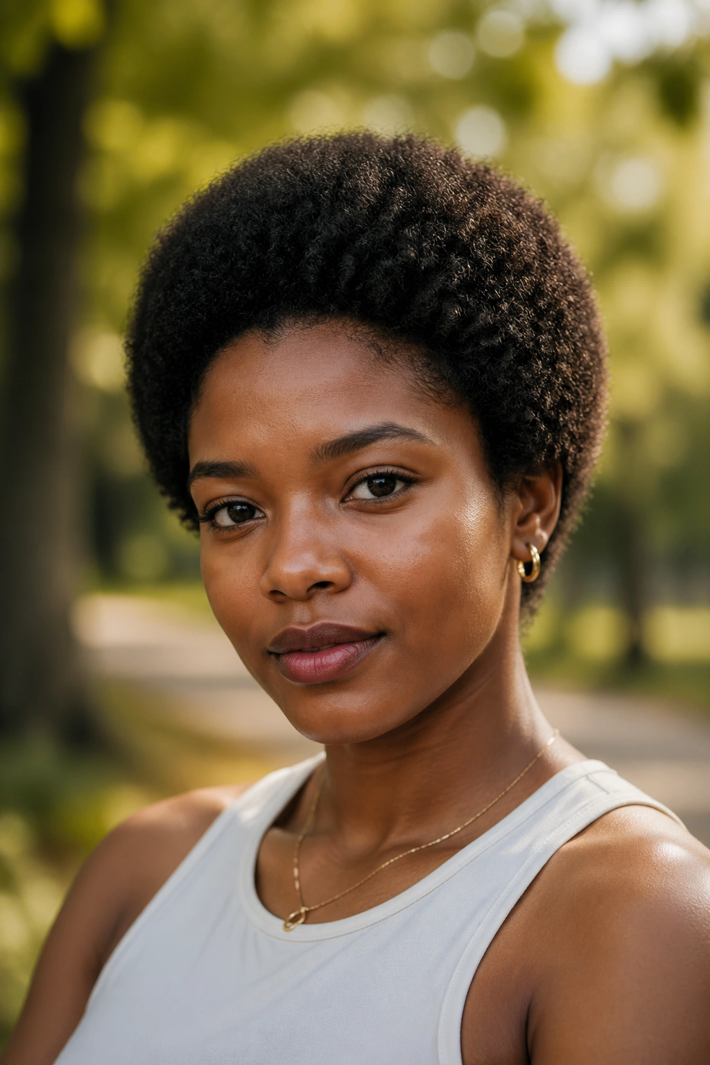 Close-up of a real person with a perfectly rounded short afro