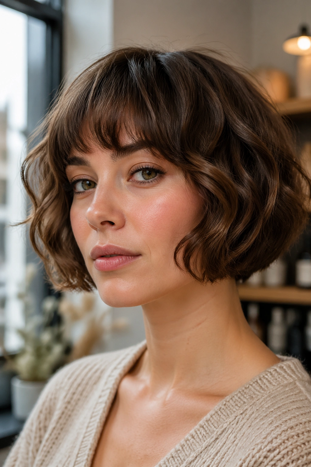 Real person portrait with rounded crop bob