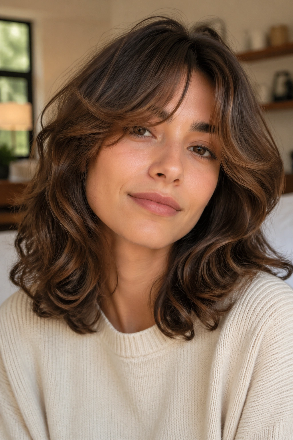 Real person with rounded layers creating halo waves around the head
