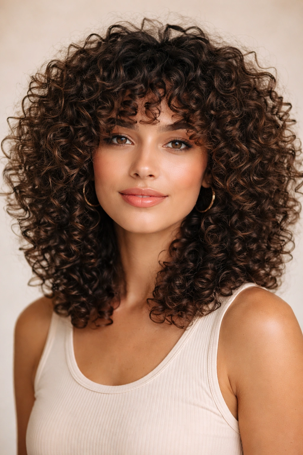 Dense curls in a rounded shag with a curved silhouette.