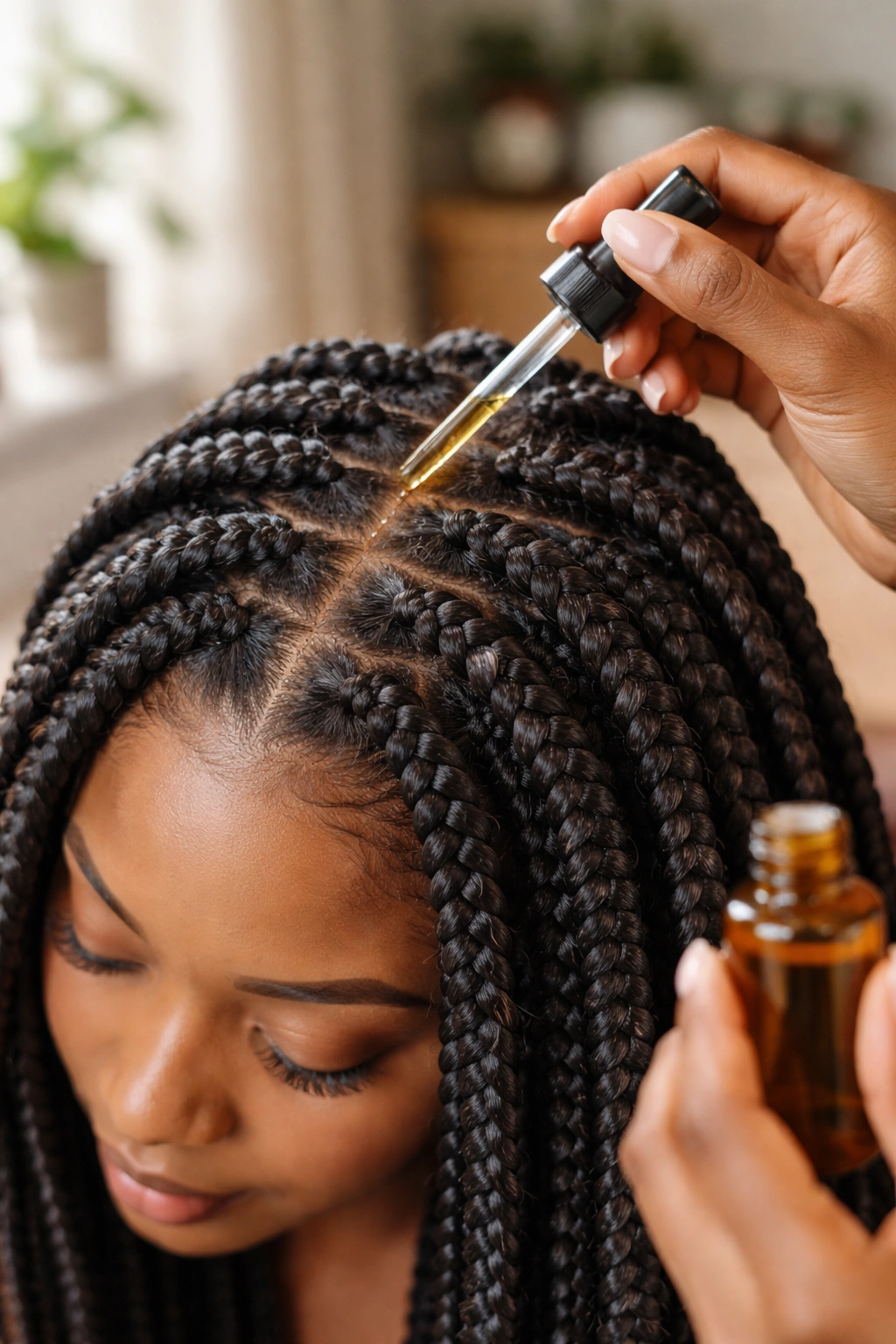 Exposed scalp area with oil applied during braid wear