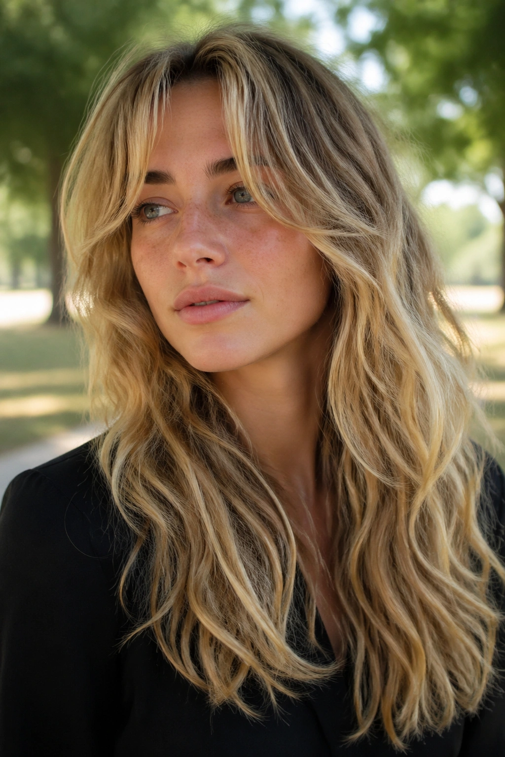 Portrait of a person with Scandinavian wave cut showing long airy layers
