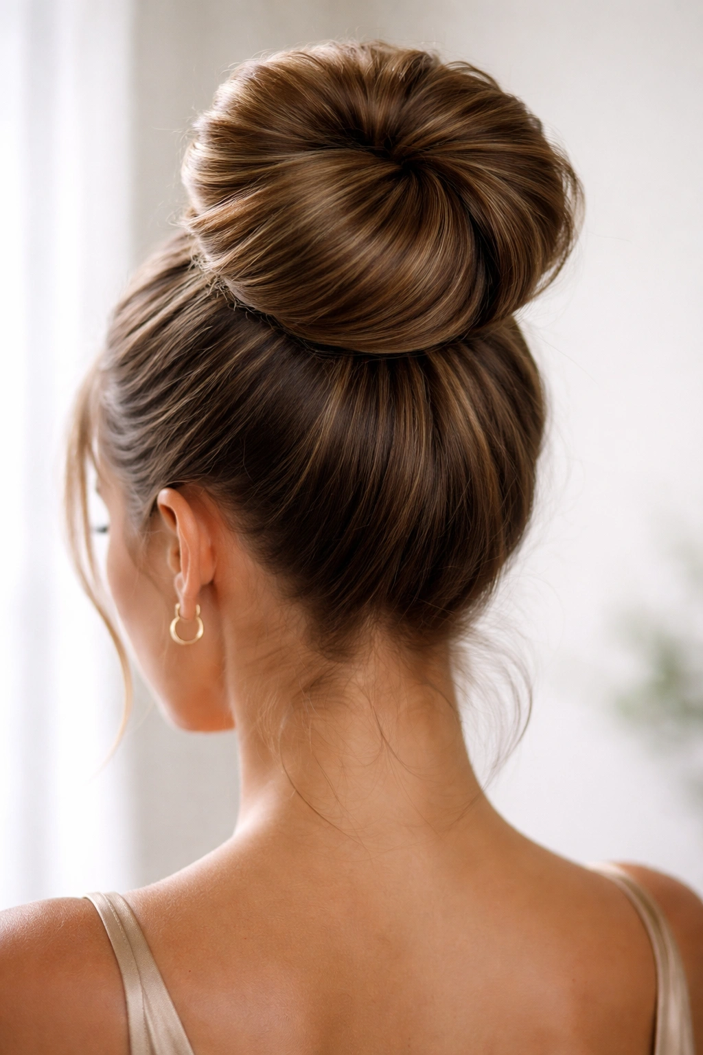 Close-up of sculpted event bun with arc sections and pins