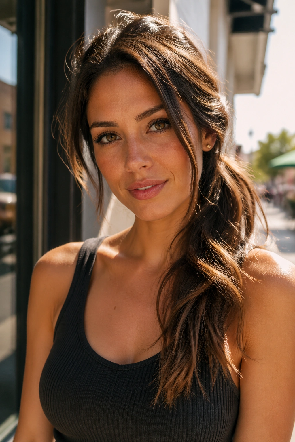 Close-up of a real woman with a second-day messy side ponytail