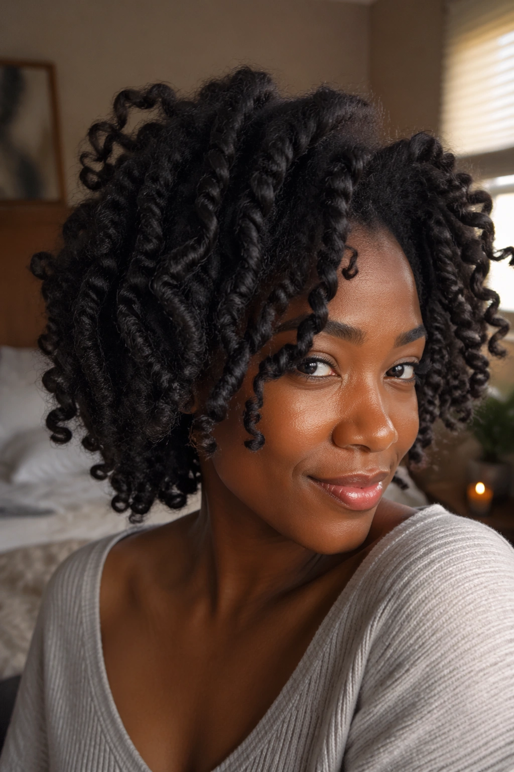 Real person with large-section twist-out showing voluminous loose waves