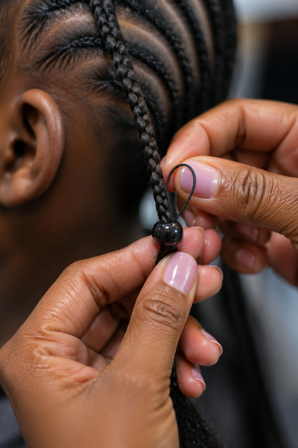 Bead secured on braid using a loop method