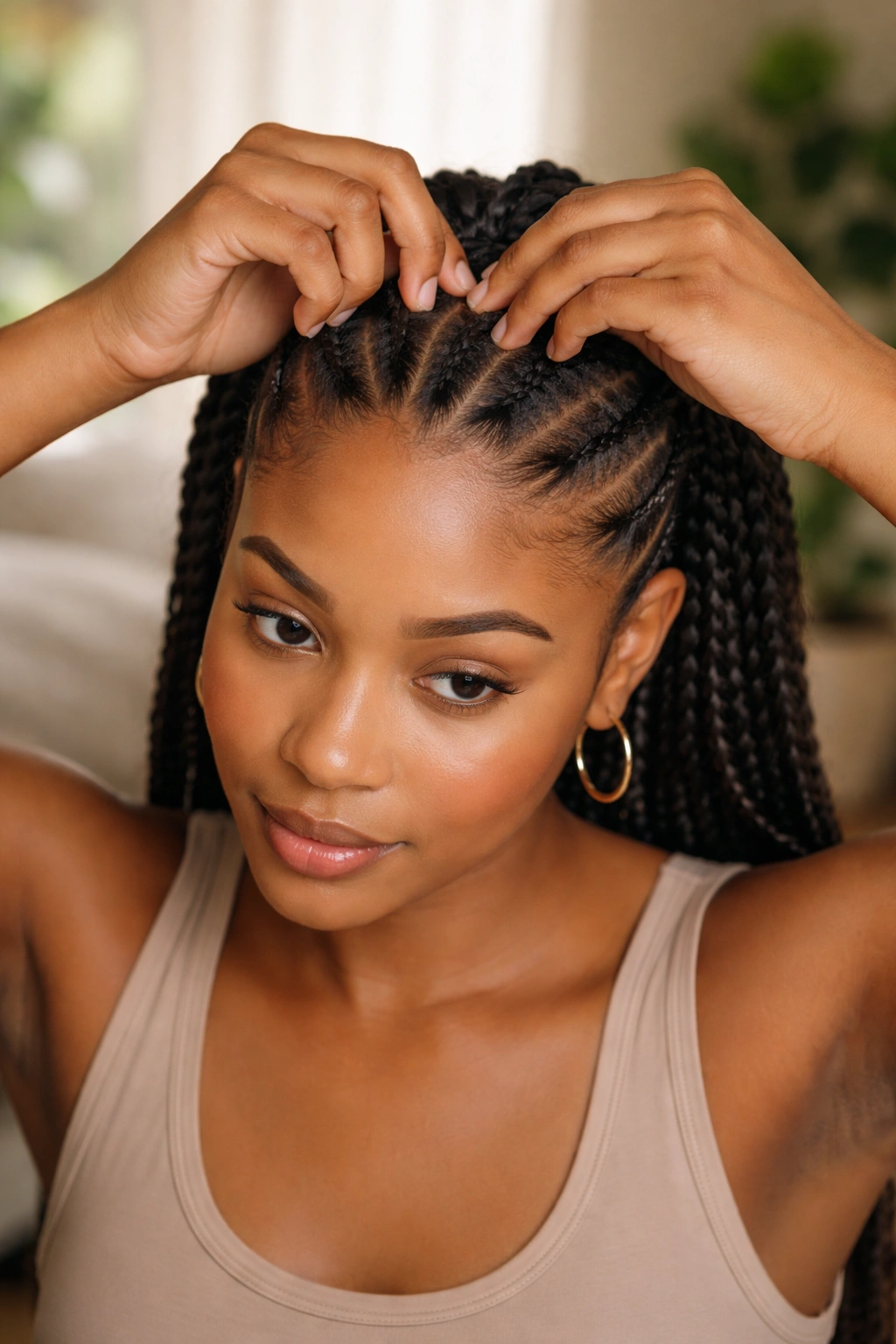 Self-braiding cornrows on real person