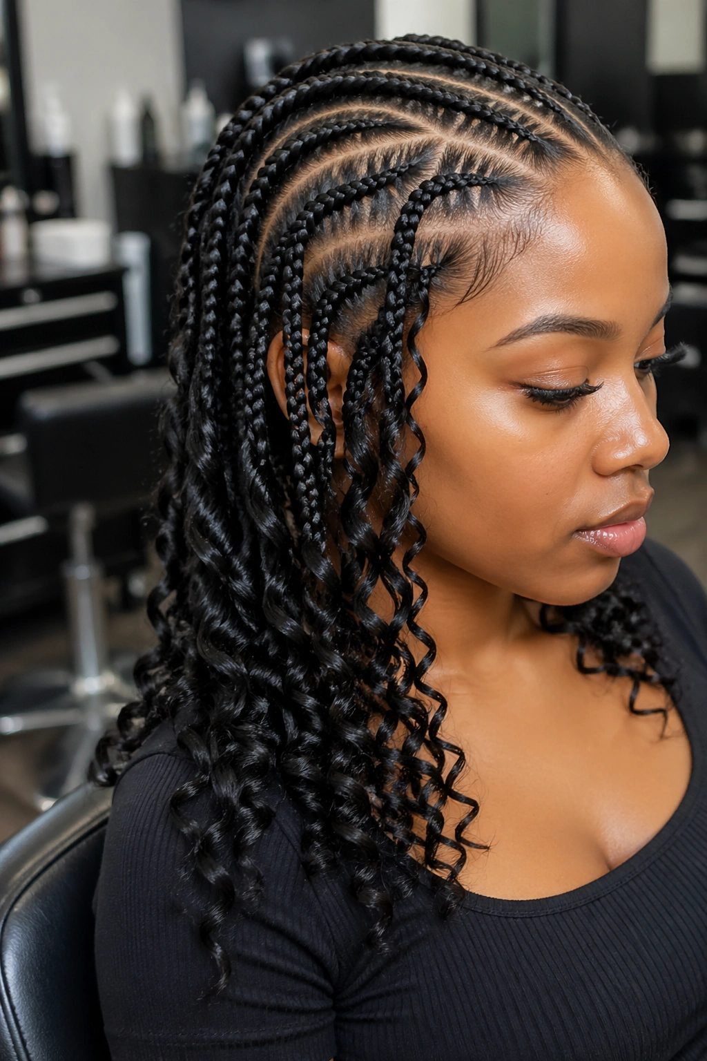 Real person with curled ends being set in a salon