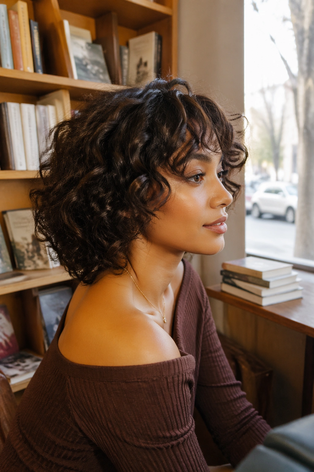 Side-profile shaggy layered curl cut wig