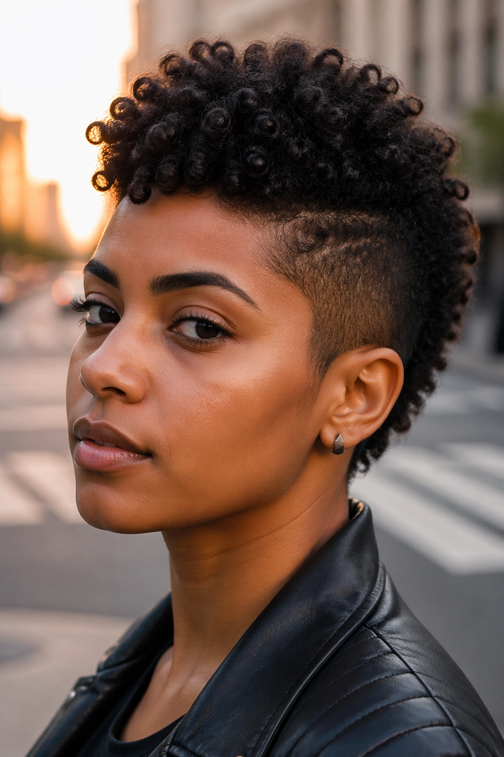 Real person with short coily mohawk showing tight coils and crisp edges