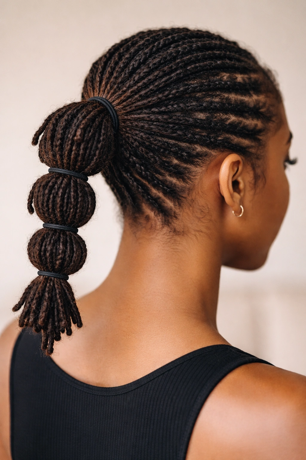 Short loc bubble ponytail with compact small bubbles