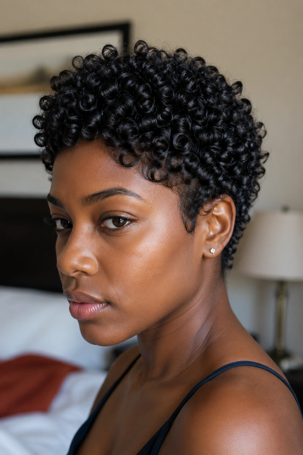 Portrait of a person with short natural hair textures