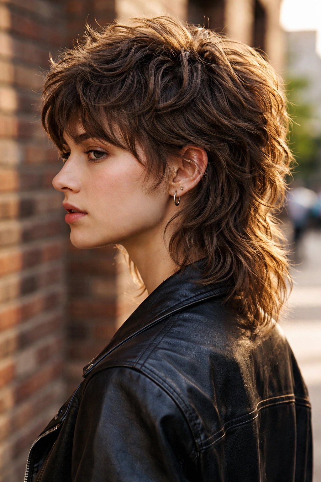 Close-up portrait of a real person with short shaggy wolf mullet