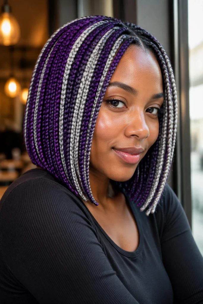 15 Grey and Purple Box Braids