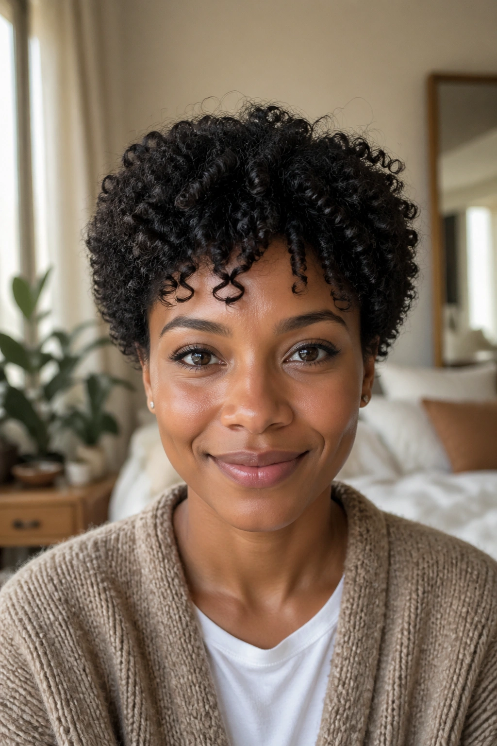 Close-up of a real person showing shrinkage in tightly curled hair