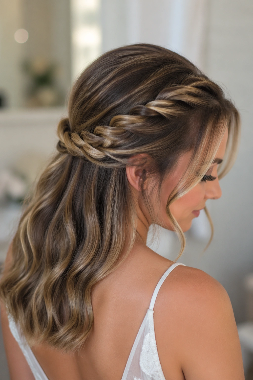 Close-up of side braid and twisted back section on a real woman.