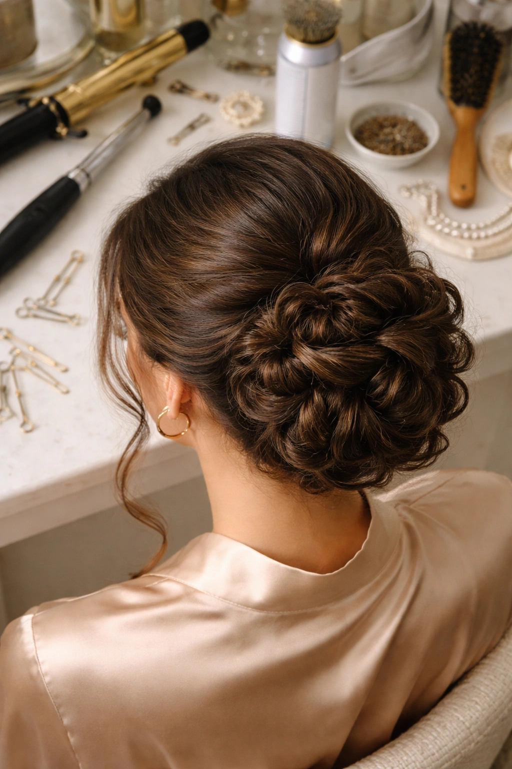 Overhead view of sculpted side bun with texture