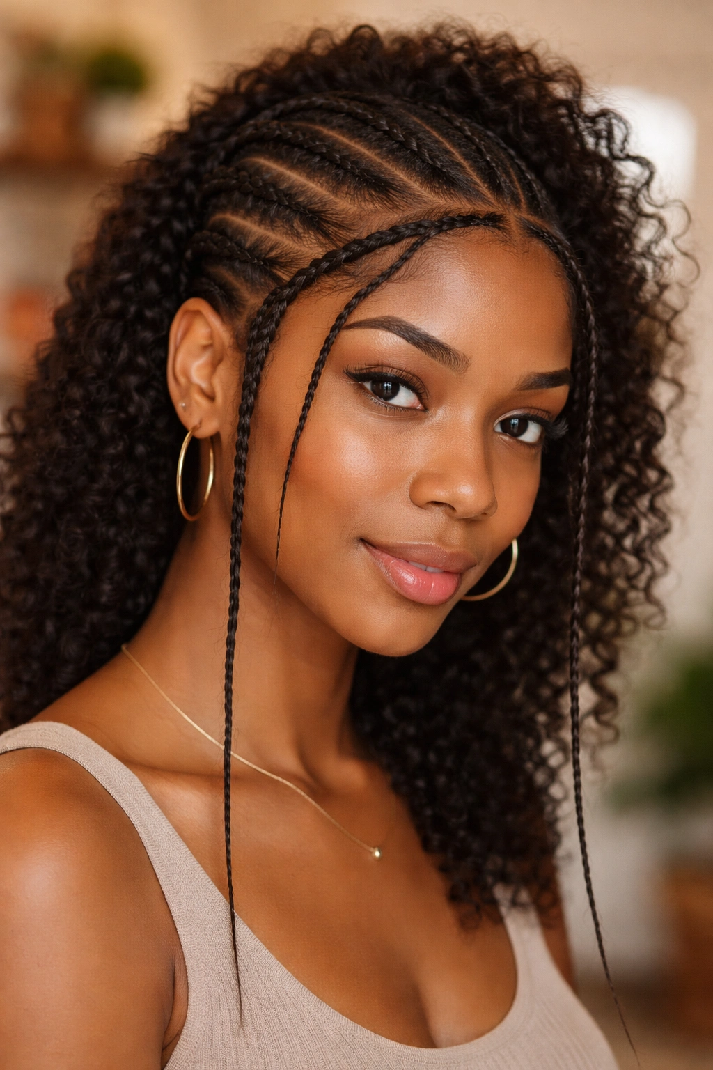 Real person with side cornrows and front face-framing braids