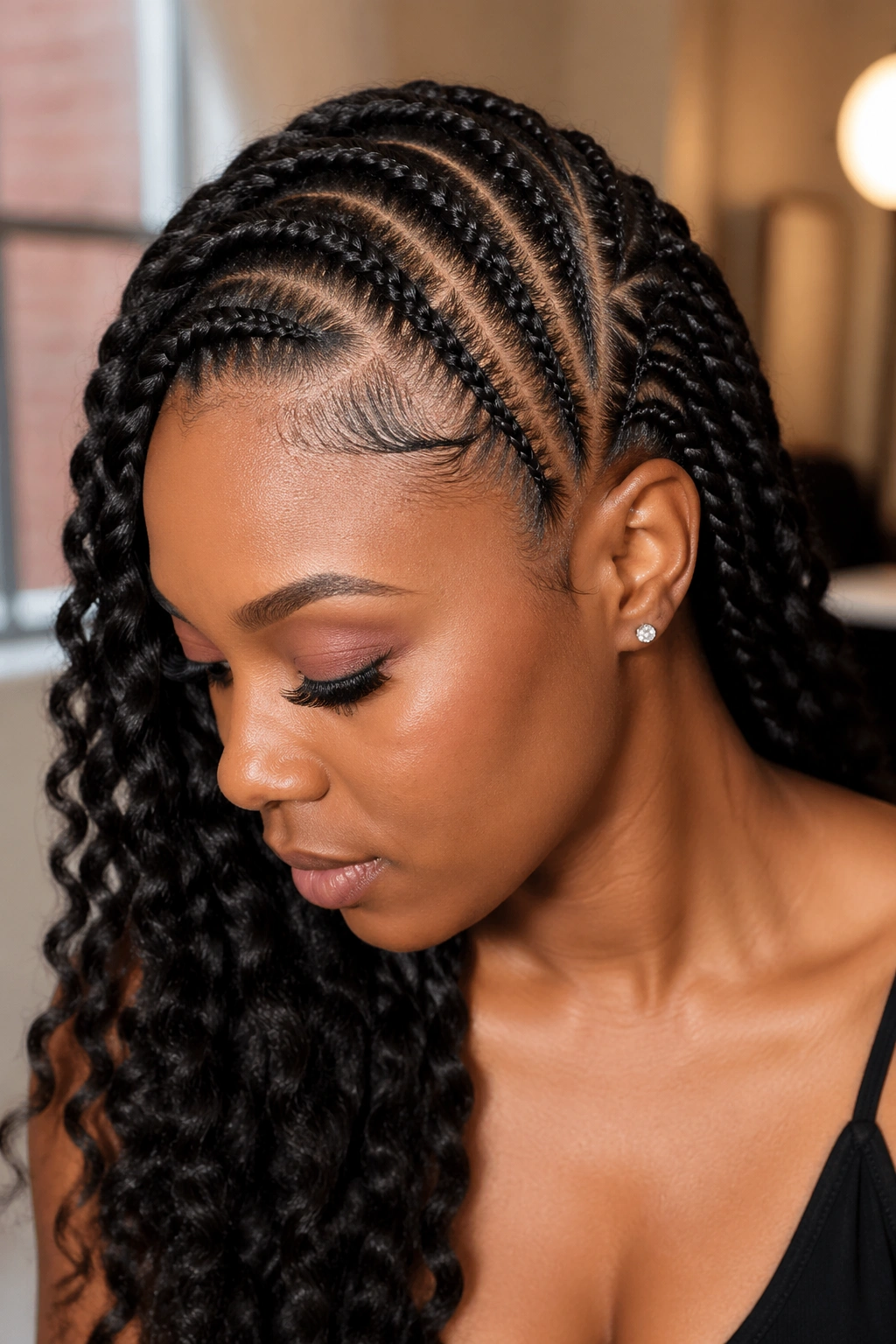 Close-up portrait of a real person with a deep side part and twist mane.