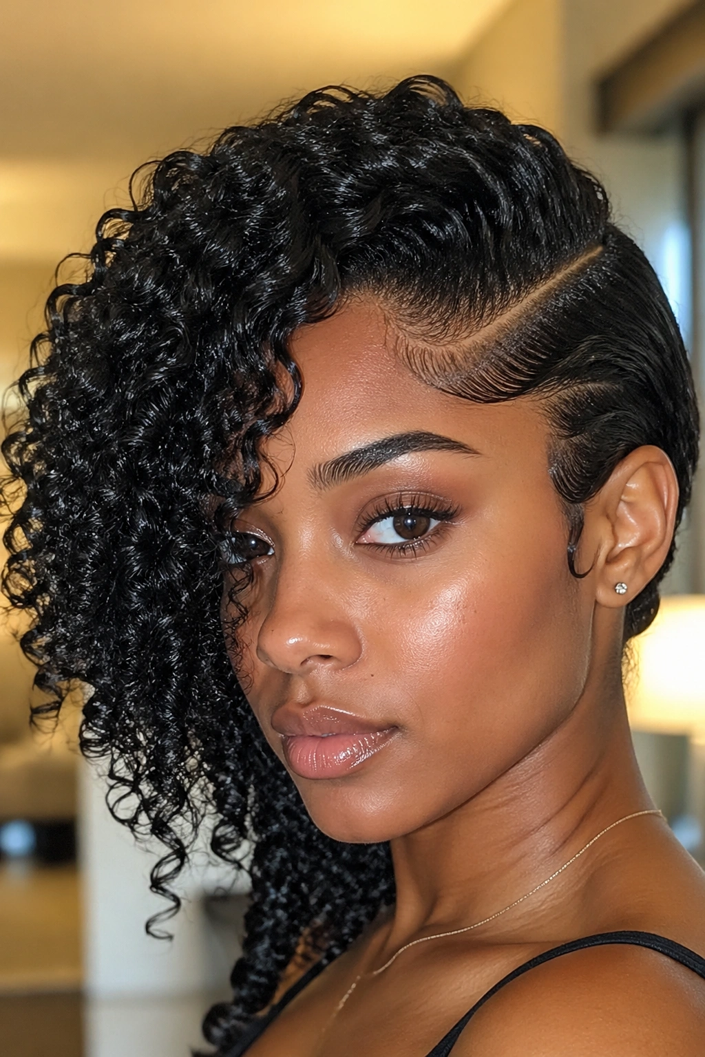 Close-up of a real person with a juicy curl side part